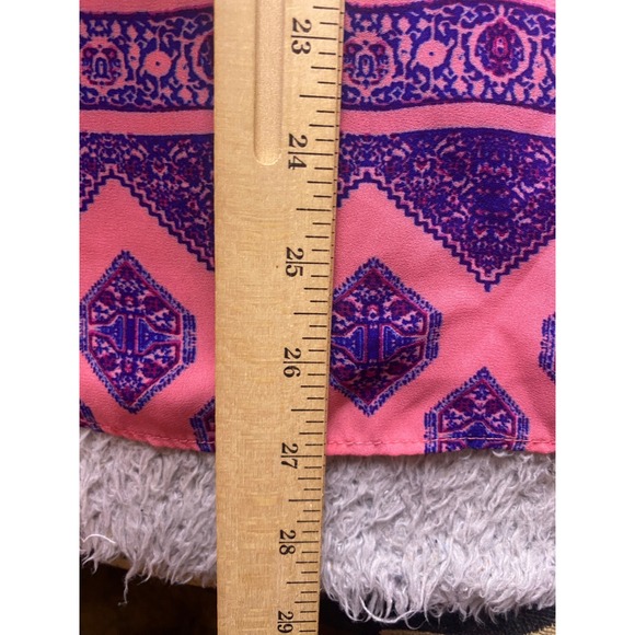 Pink Rose Blouse Womens 1X Pink Purple Diamond Print Short Sleeve Mature AOP - Picture 8 of 9